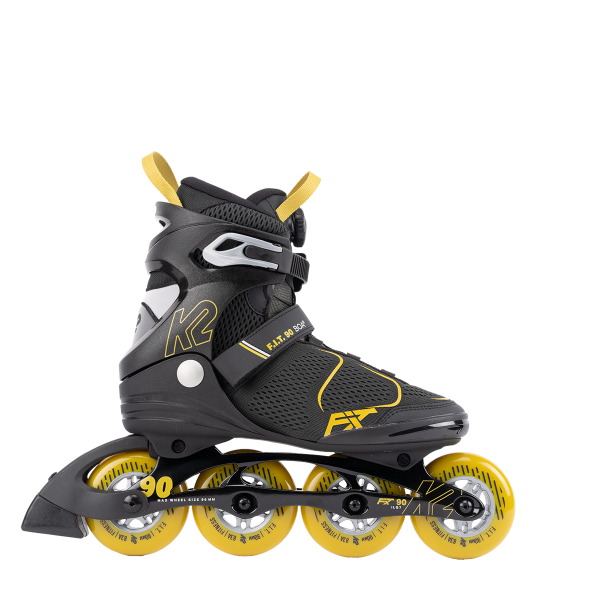 A side view of the K2 F.I.T. 90 BOA inline skate.