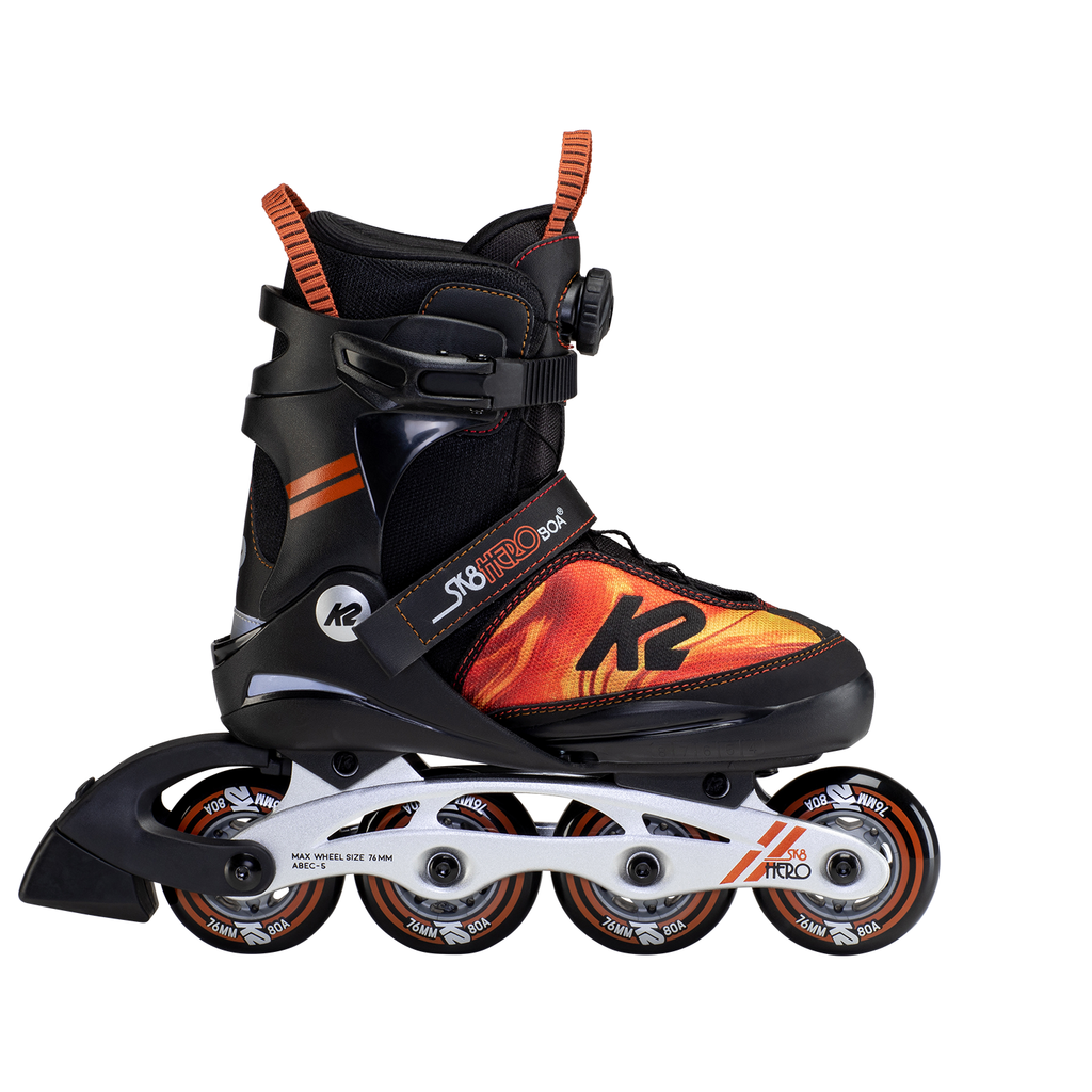 A side view of the K2 Sk8 Hero Boa junior inline skate.